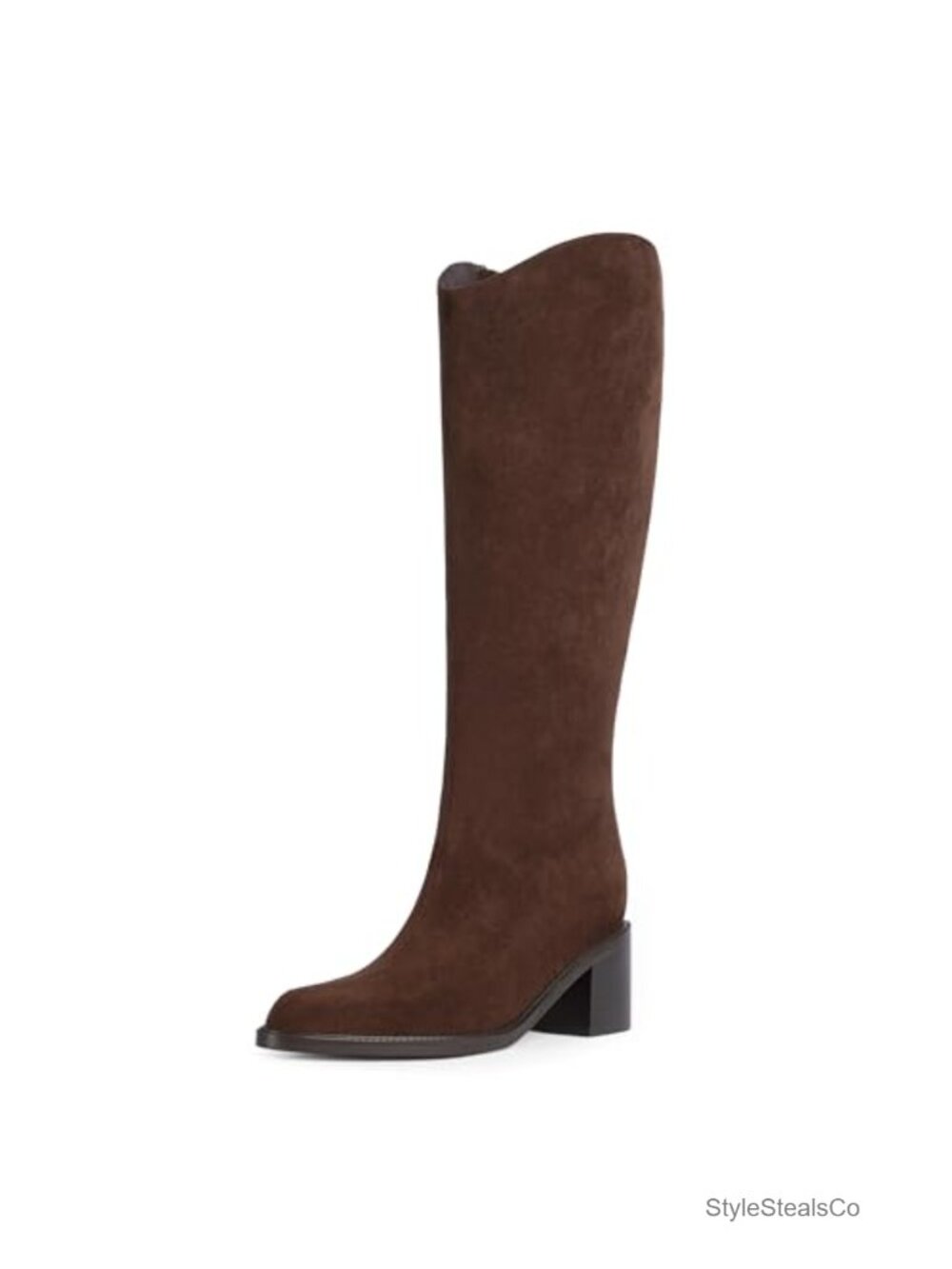 Pointed Toe Knee High Boots Faux Suede Chunky Block Heel